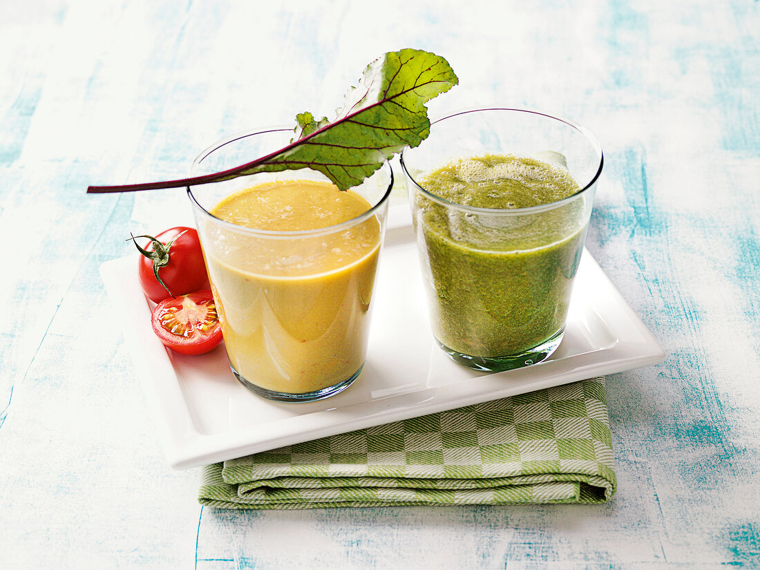 Glasses of green smoothies