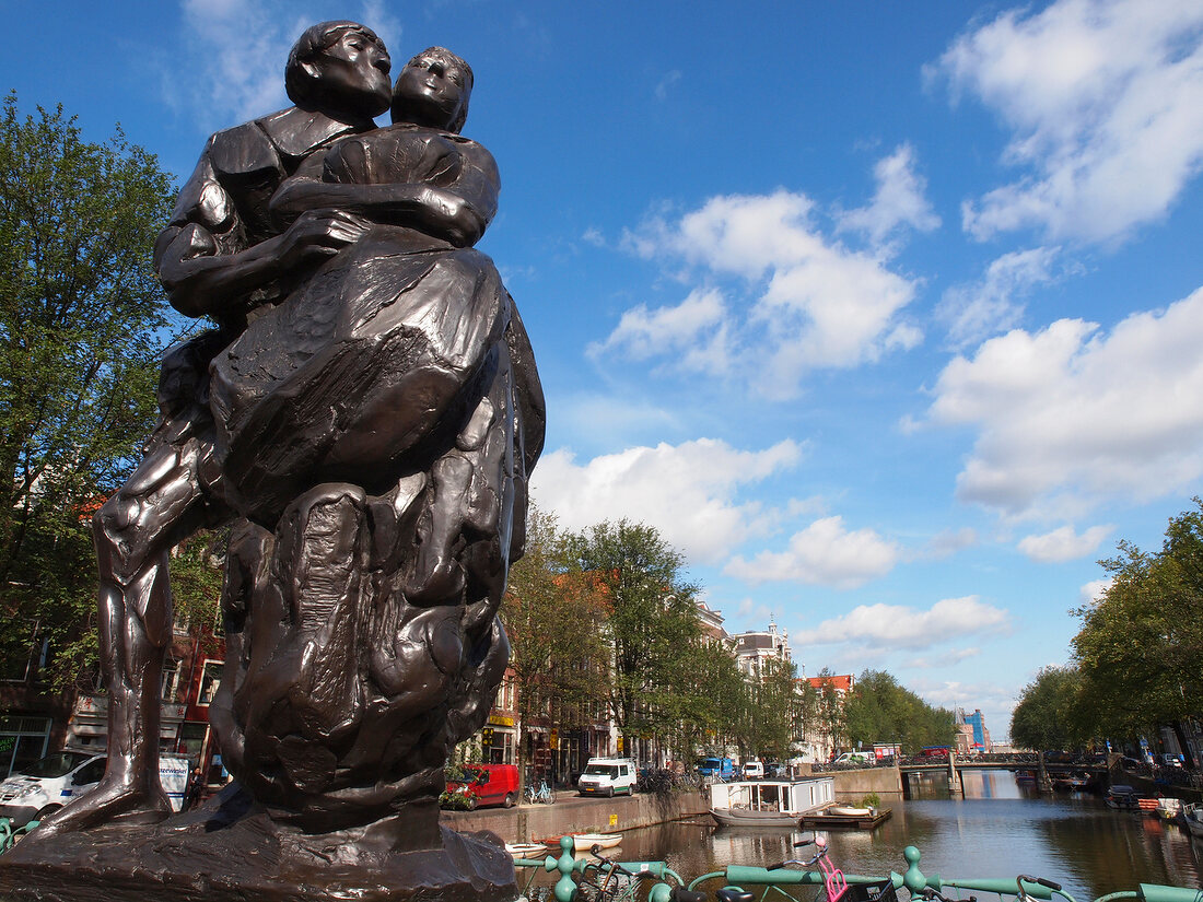 Bredero statue in Nieuwmarkt, Amsterdam, Netherlands