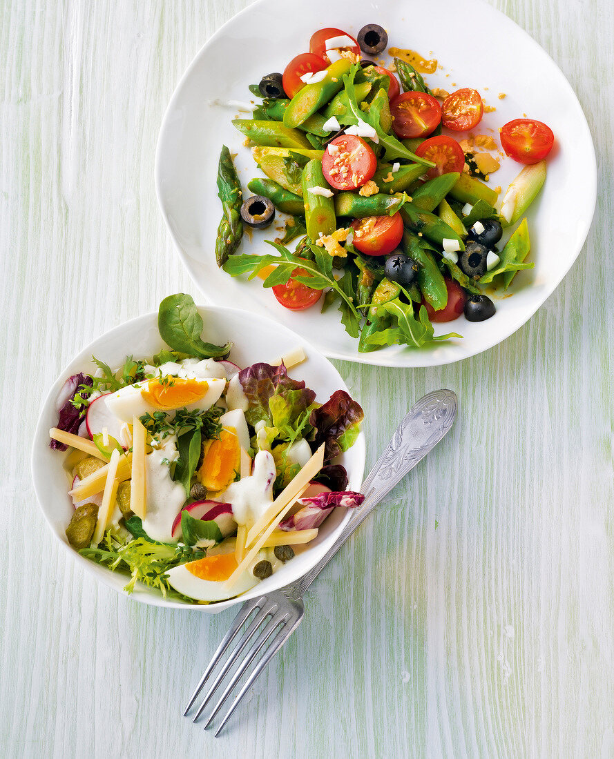 20 Min. vegetarisch, Grüner Spargelsalat, Eier-Käse-Salat