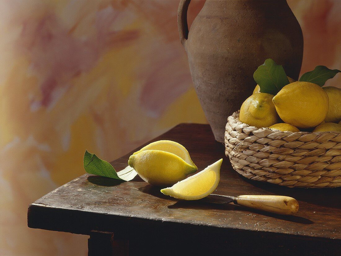 Lemon Still Life on a Wood Table