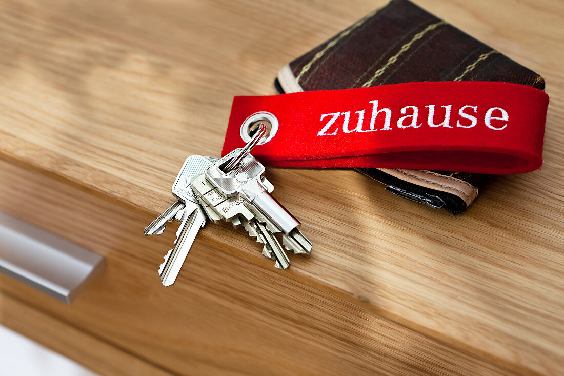 Keys in red keychain