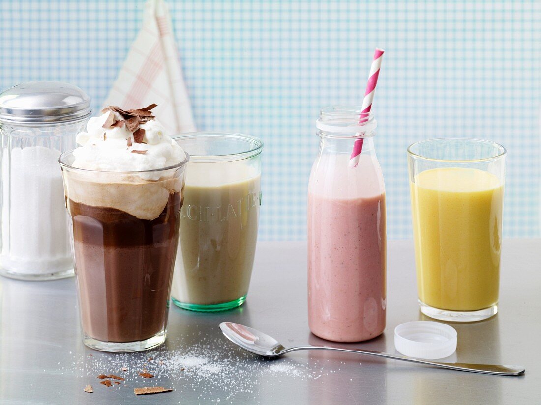 Various breakfast drinks: Bicerin, Chai, Lassi & Kefir