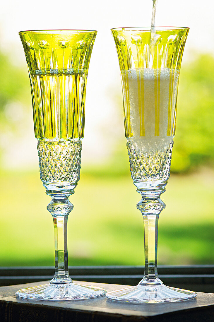 Two flute glasses with champagne