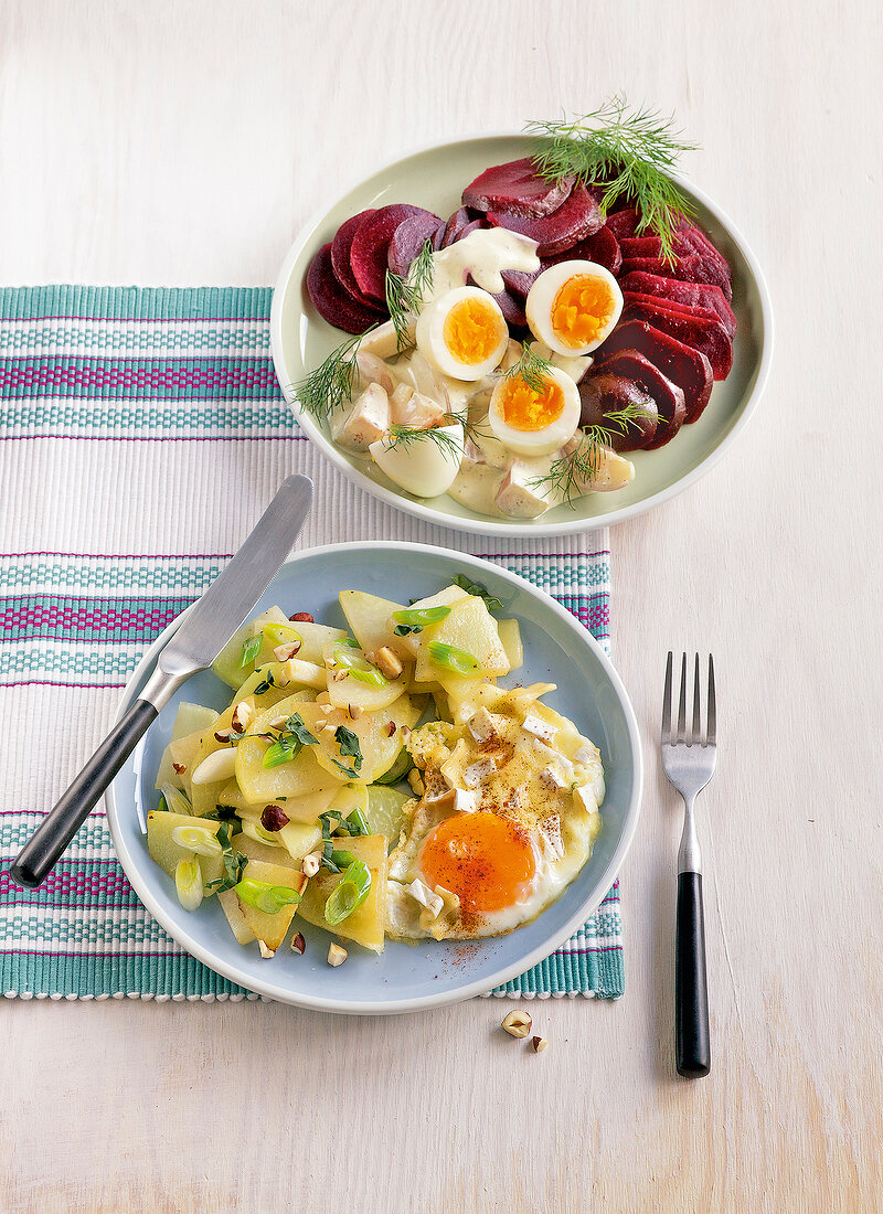 Schlank im Schlaf, Eier-Ragout mit Rote Bete, Kohlrabi mit Ei