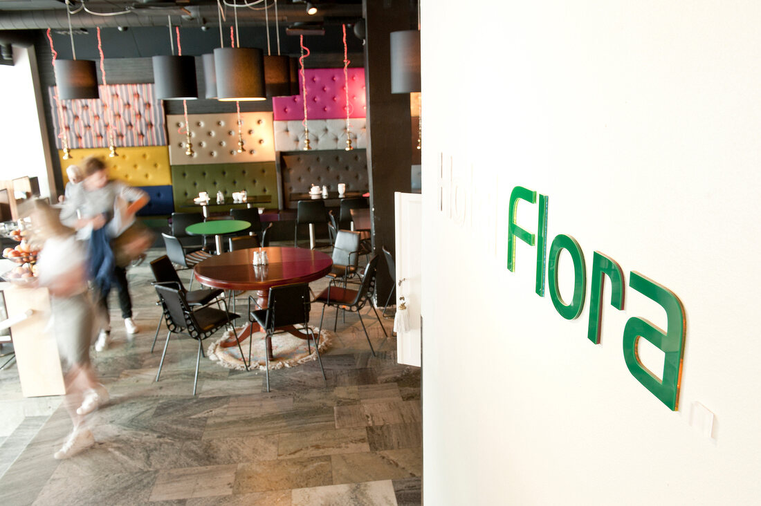 People sitting in lobby of Hotel Flora at Gothenburg, Sweden