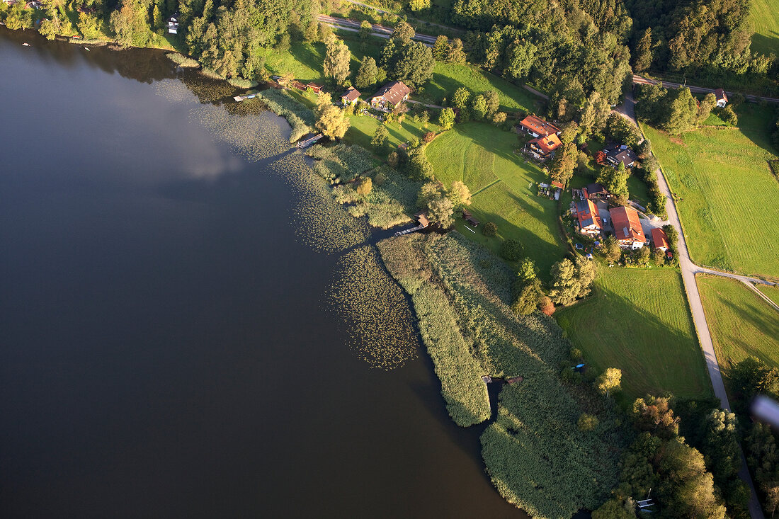 Krottenmuhl near Simssee lake in Bavaria, Germany, Aerial view