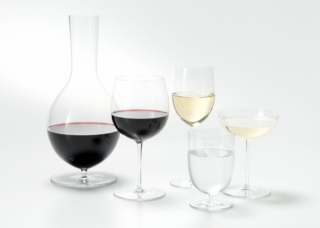 Weingläser, weiß, rot, Schnapsglas, Karaffe, Sektglas