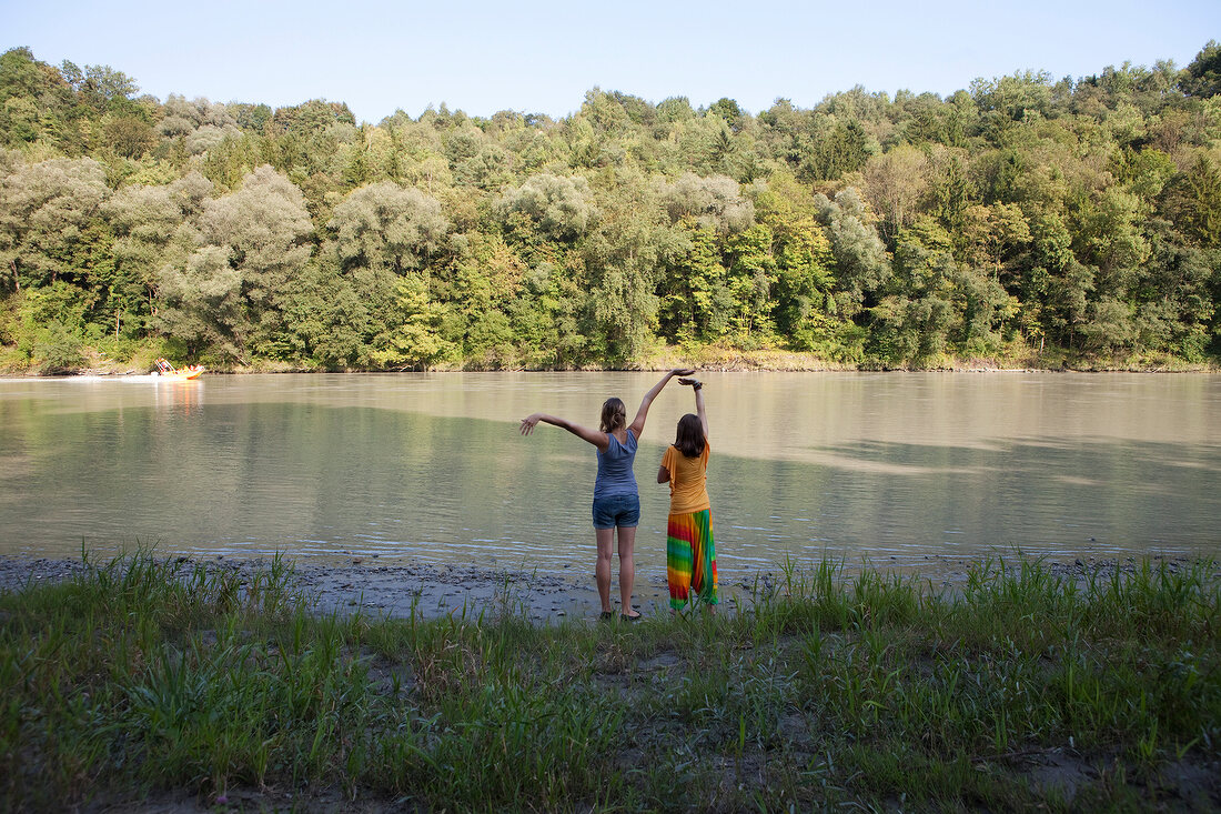 Women enjoying at lake Rosenheim, Bavaria, Germany