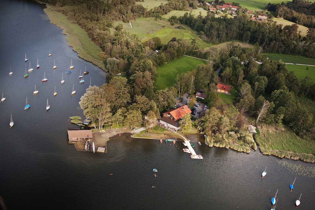 Aerial view of Ecking at Riedering, Chiemgau, Bavaria