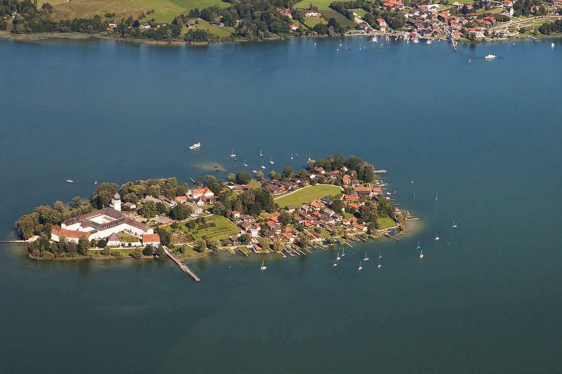 Aerial view of Gstadt am Chiemsee, Bavaria, Germany