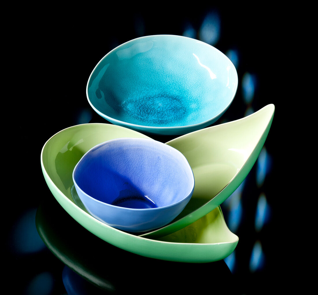Keramikschalen, blau, grün, Set, bunt
