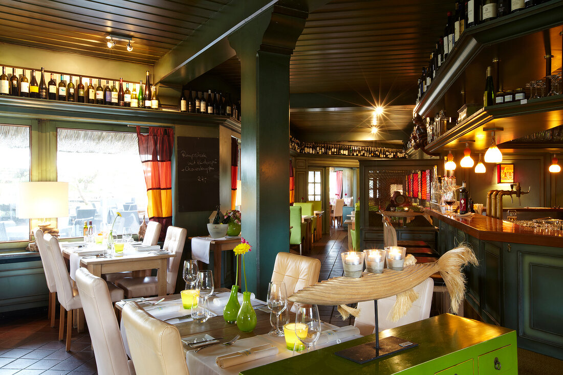 Dining room of restaurant Coast, Rantum, Sylt, Germany