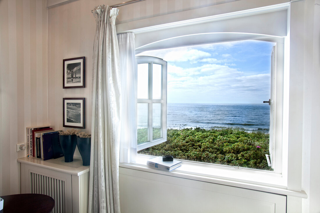 View of sea and trees from Dorint Sol'ring Hof room in Rantum, Sylt, Germany