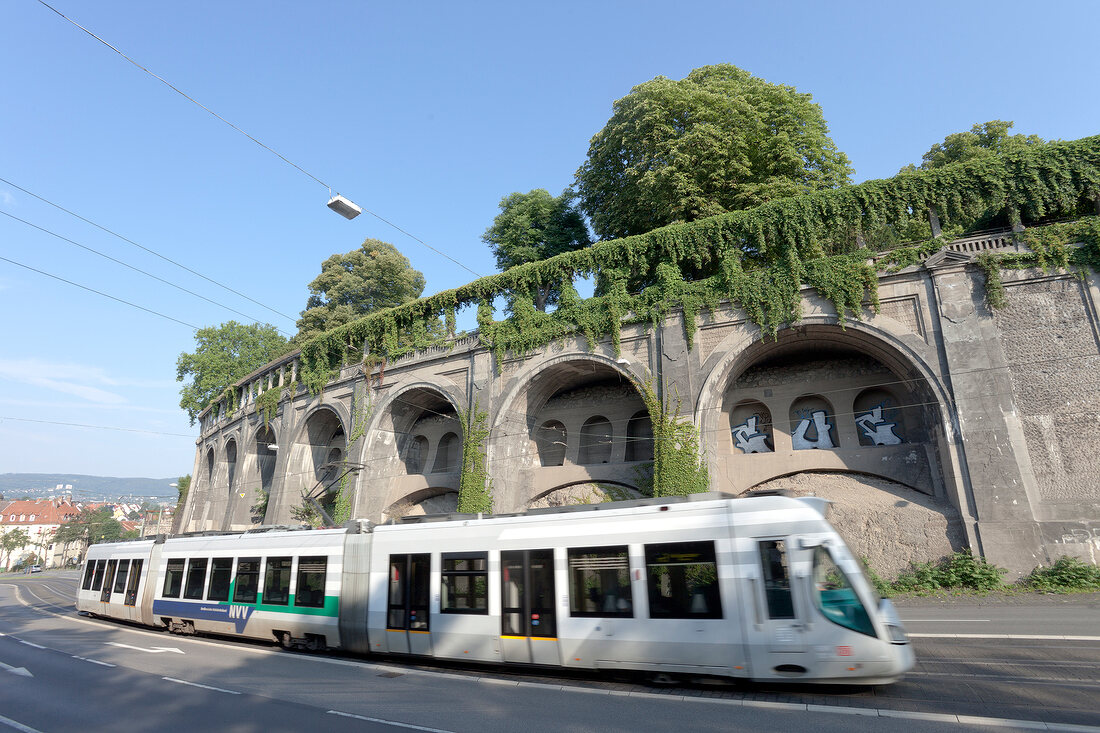 Tram running in downtown, Kassel, Hesse, Germany