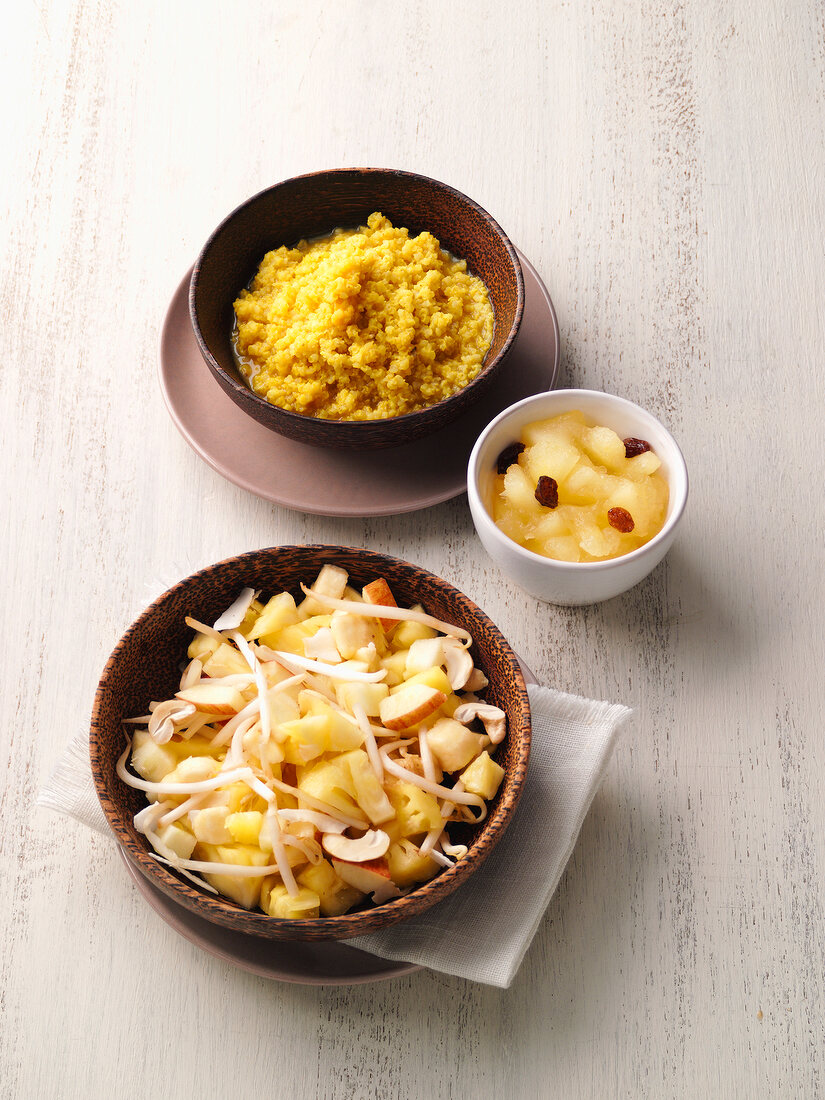 Bowls of millet and fruits, Dorothea Ayurvedic Breakfast