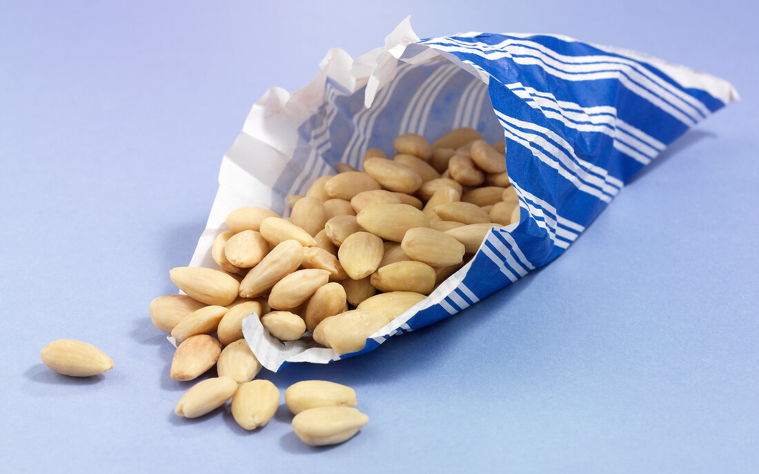 Close-up of almonds in bag