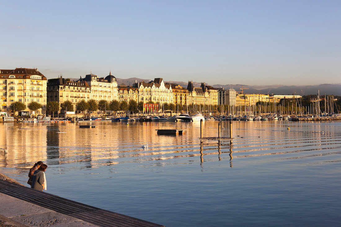 Genfer See, Genf, Romandie, Mont- Blanc, Bains des Pâquis, Stadtblick