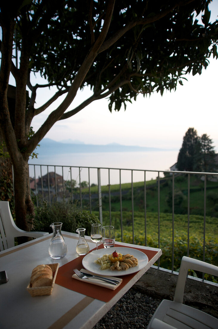 Table with food near Lake Geneva, Switzerland