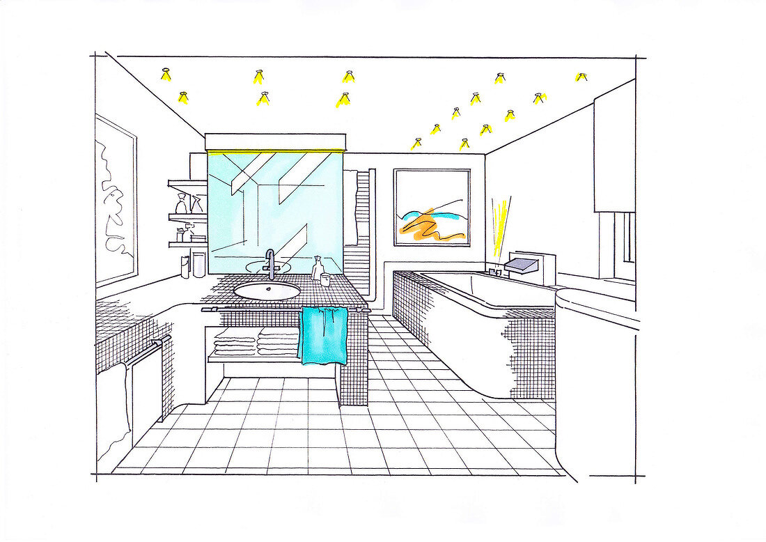 Illustration of bathroom and laundry room