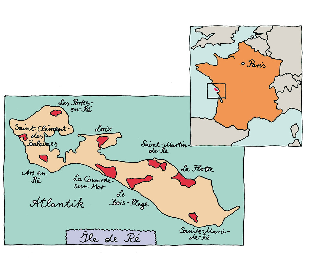 Insel, Île de Ré, Karte, Frankreich 