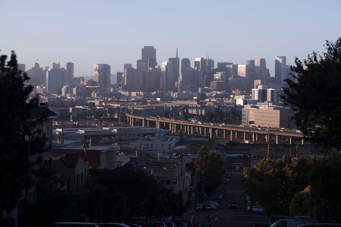 View of City space with skyline at morning in San Francisco, California, USA