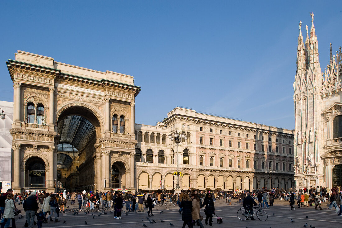 Entrance of Galleria Vittorio Emanuele II in Piazza del Duomo in Milan, Italy