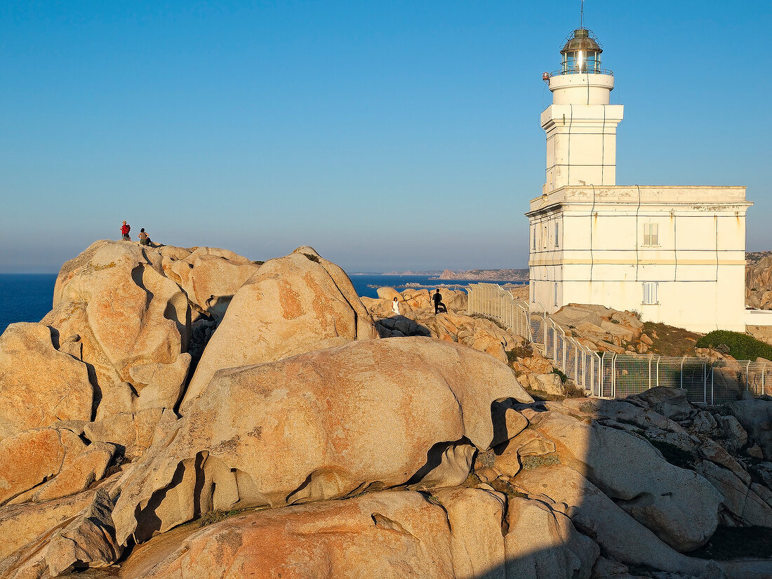 Lighthouse and rock formation in Capo Testa island in Sardinia, Italy