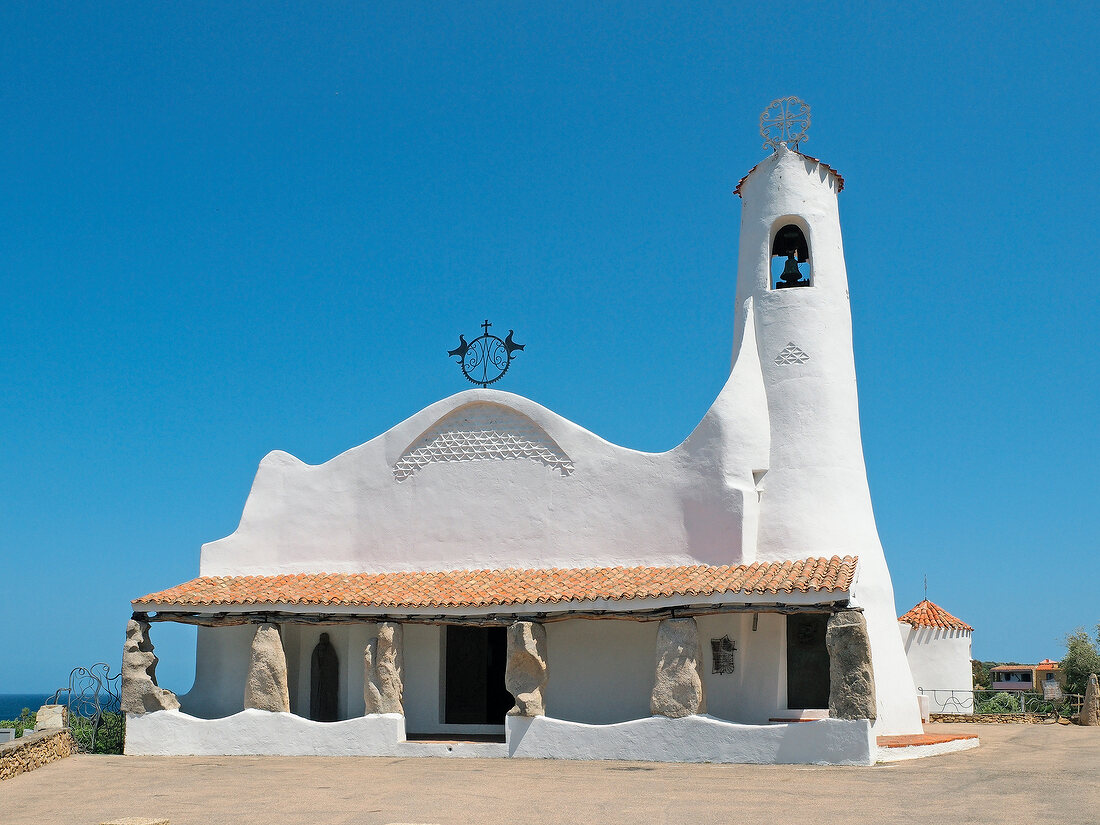 View of Stella Maris church in Porto Cervo, Costa Smeralda, Sardinia, Italy
