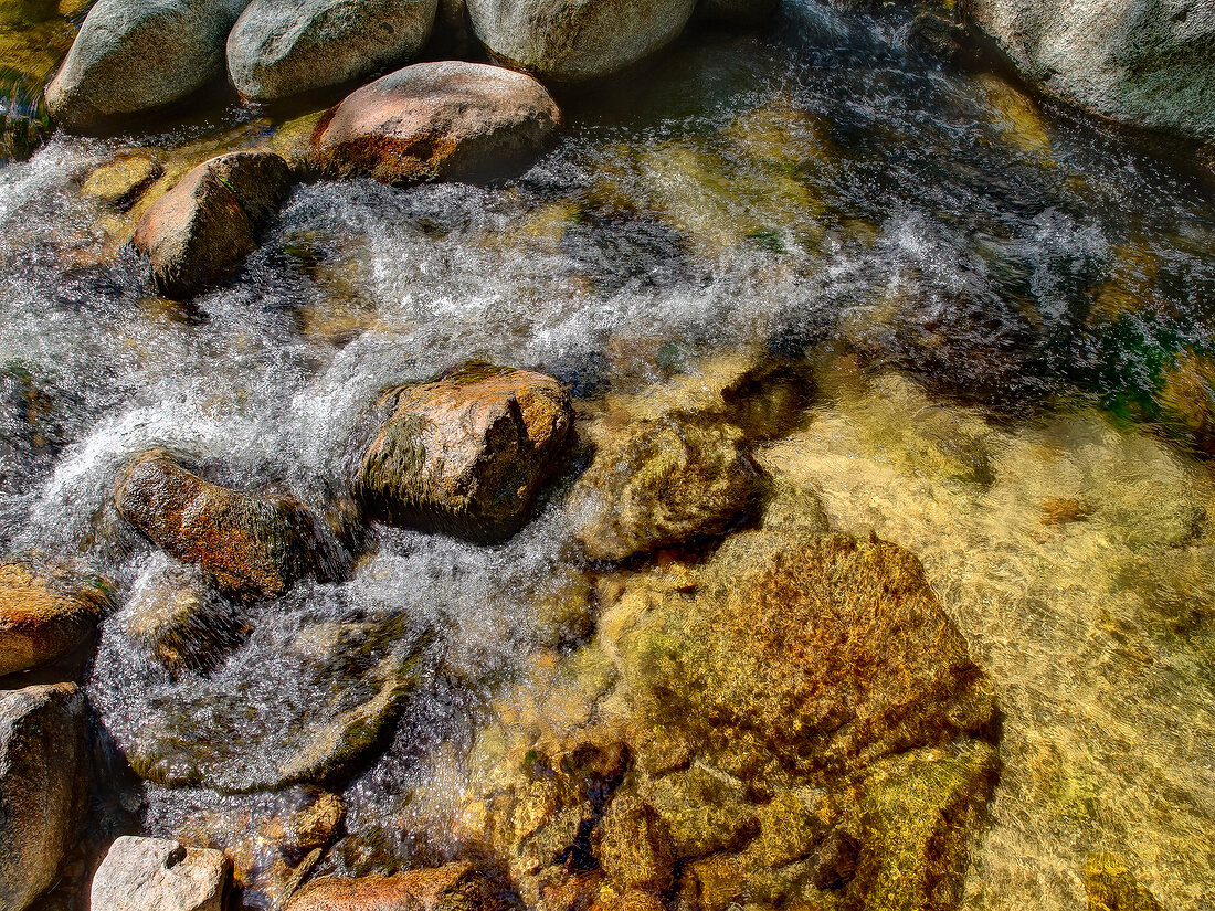 Overhead view of water flowing in Supra Monte, Barbagie, Sardinia, Italy