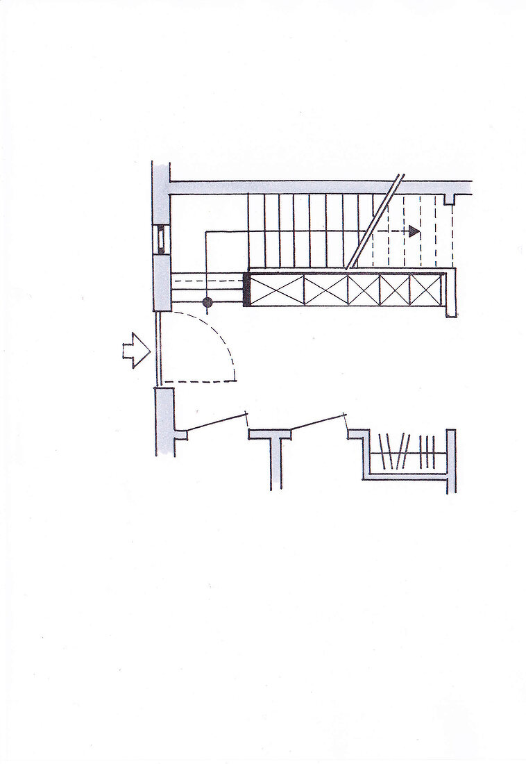 Illustration, Grundriss, Treppe, Treppenaufgang, Einbau, Schränke