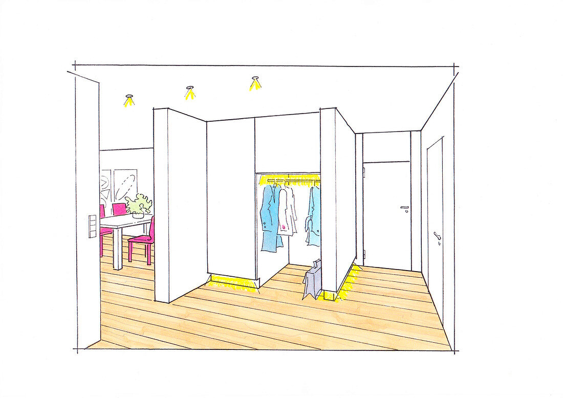 Illustration of cloakroom with corner installation