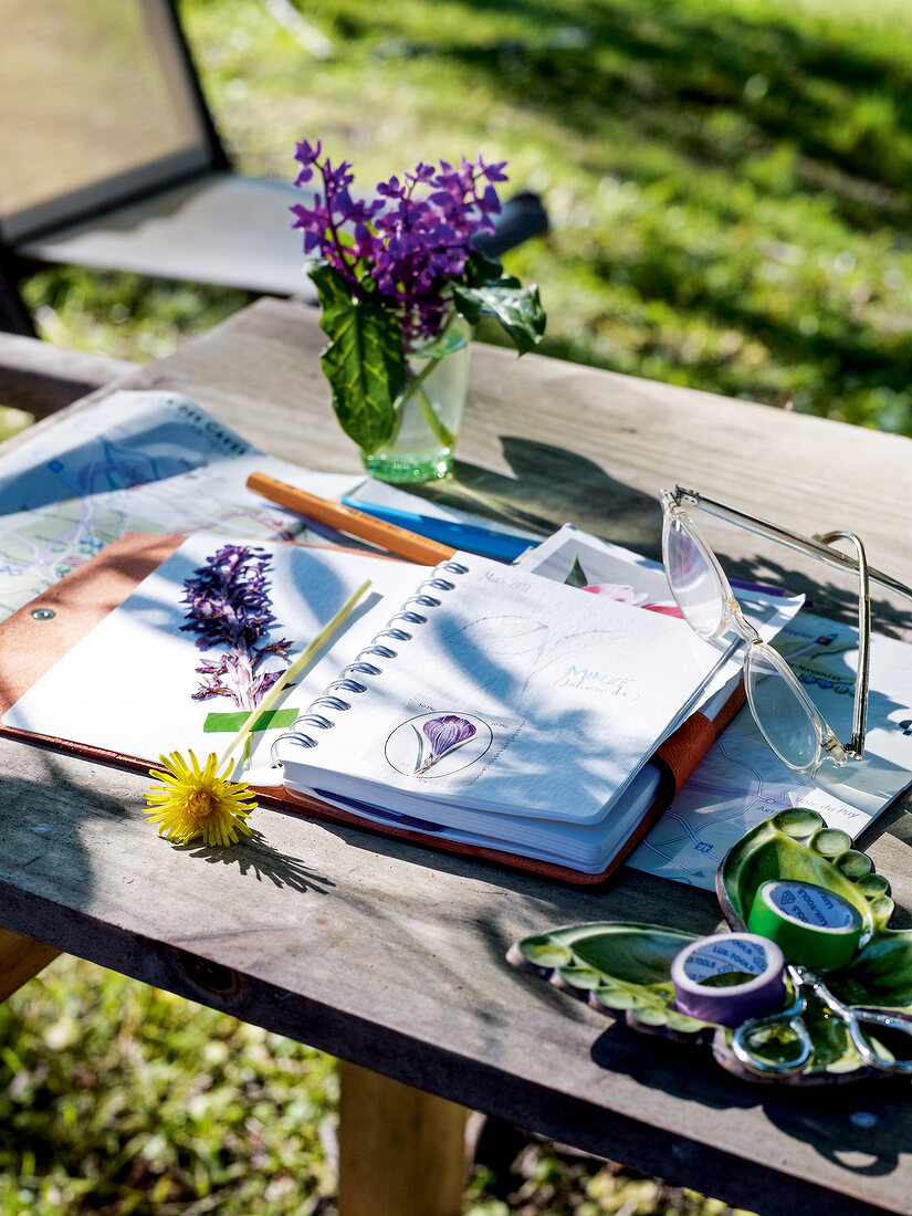 Flowers, notebook, paint