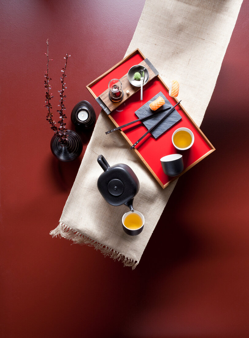 Japanese breakfast on tray