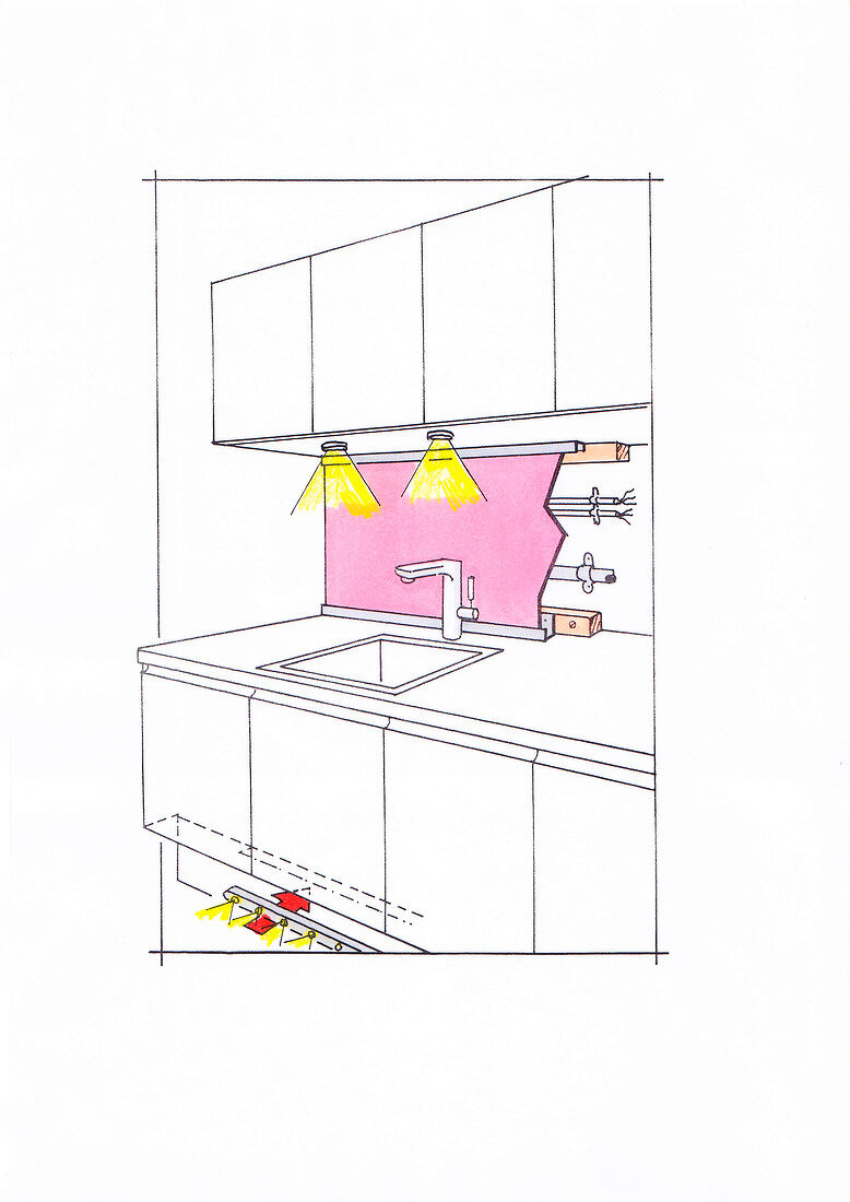 Illustration of kitchen sink and cabinet