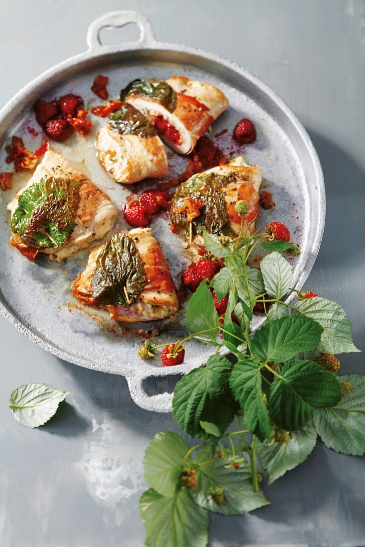 Gefüllte Putenschnitzel mit Himbeeren