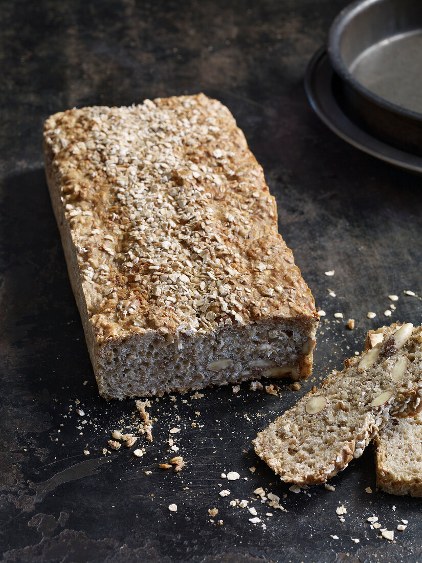 Sliced loaf of three grain almond bread