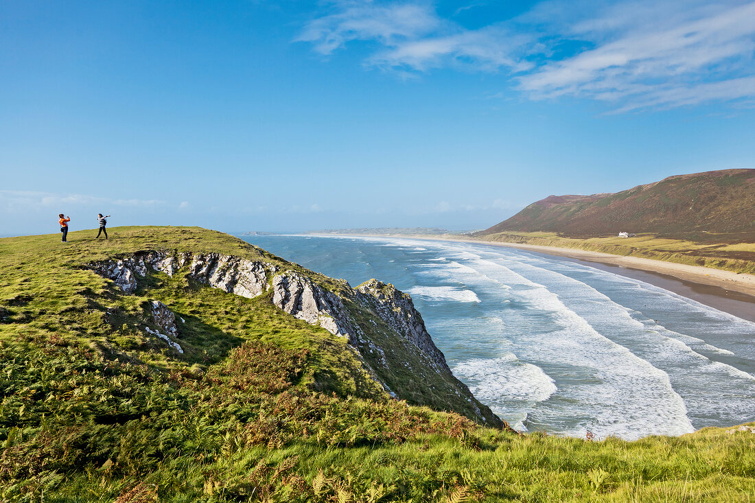 Wales, Gower-Halbinsel, Atlantik, Rhossili Bay, Übersicht