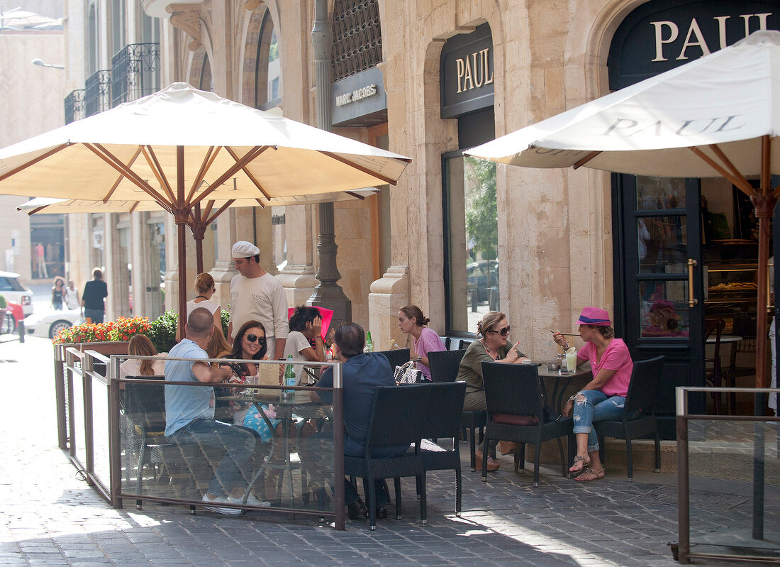 People sitting outdoors at Paul Restaurant, Beirut, Lebanon