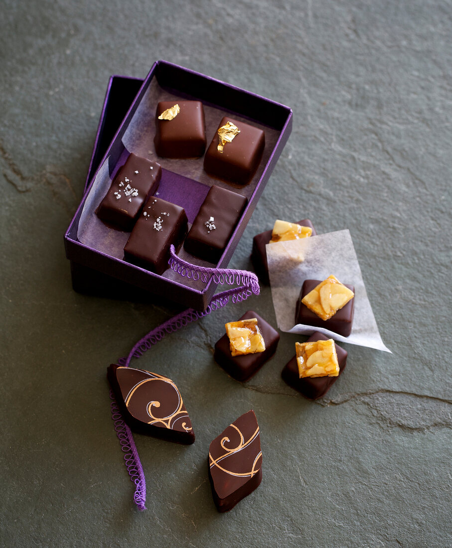 Praline chocolates in various shapes