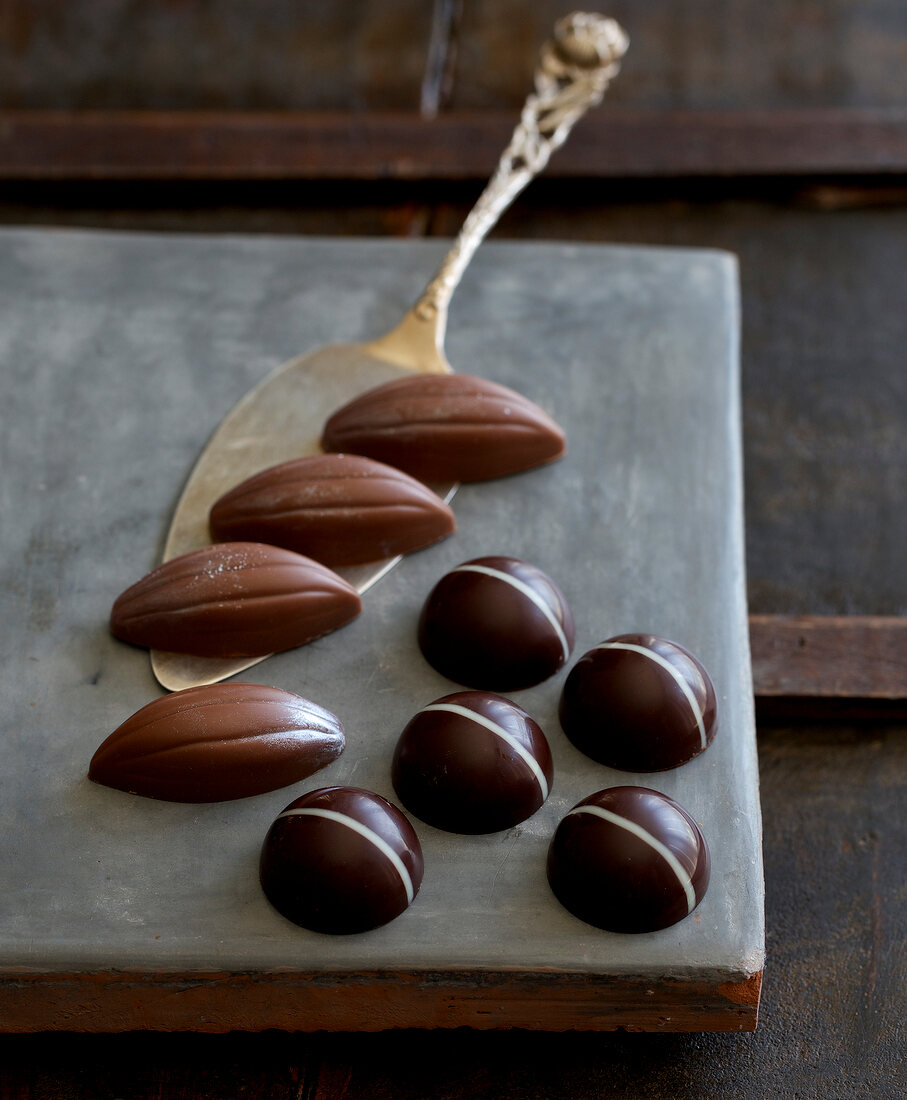 Hemispheres shaped vanilla chocolate and tonka beans chocolate
