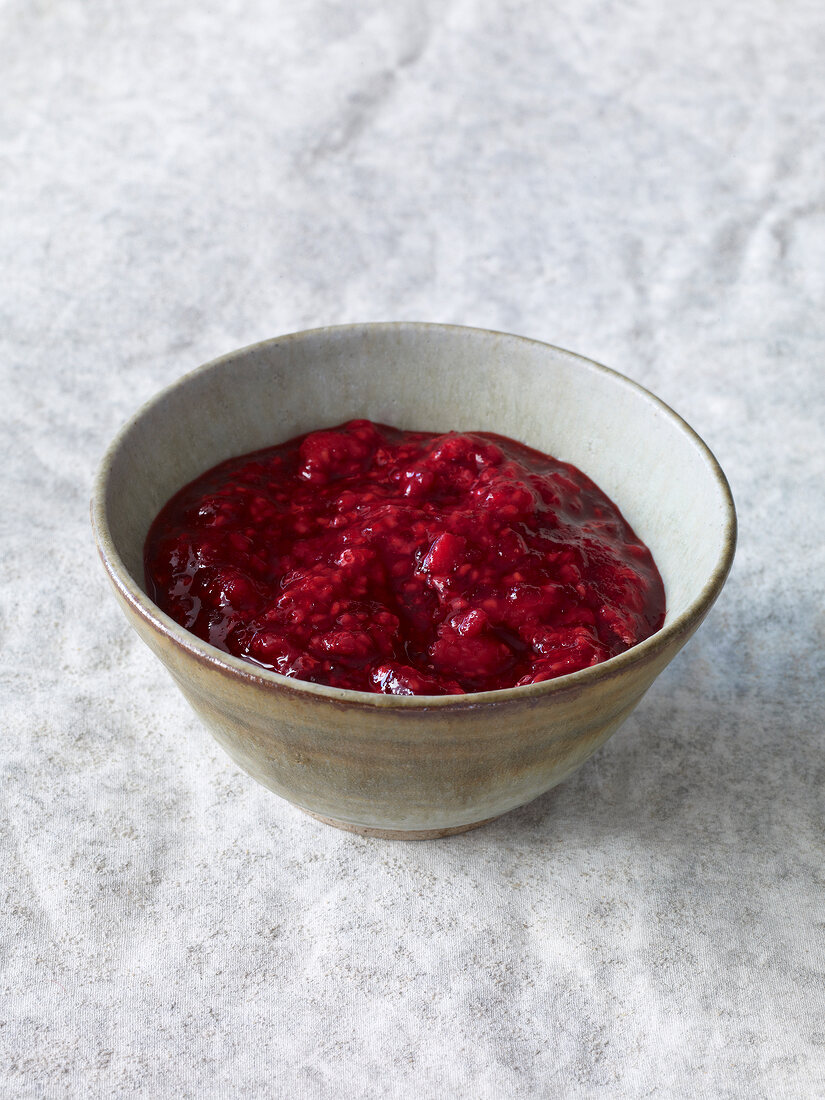 Raspberry cream in bowl