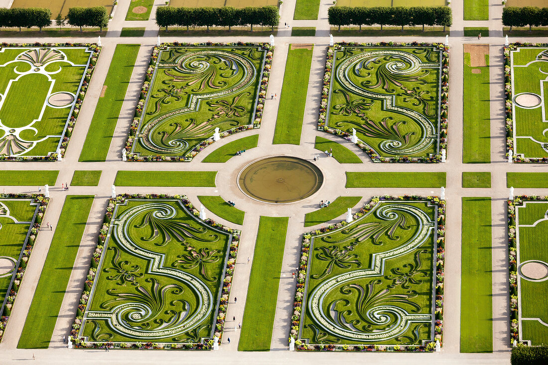 View of Royal gardens of Herrenhausen Palace, Elevated View, Hanover, Germany