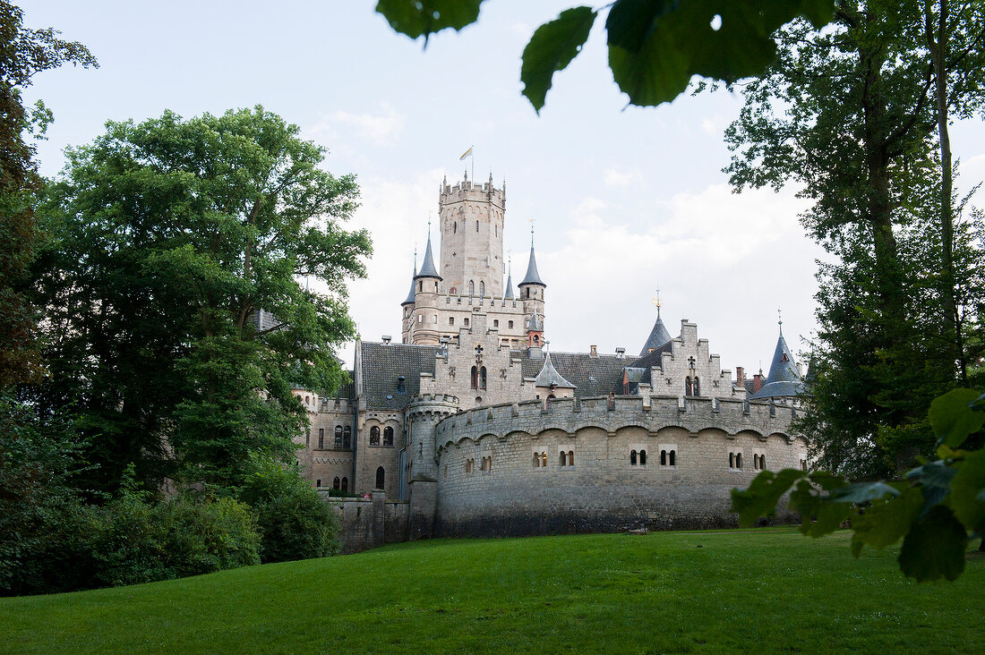 View of Marienburg Castle and trees in Hannover, Germany