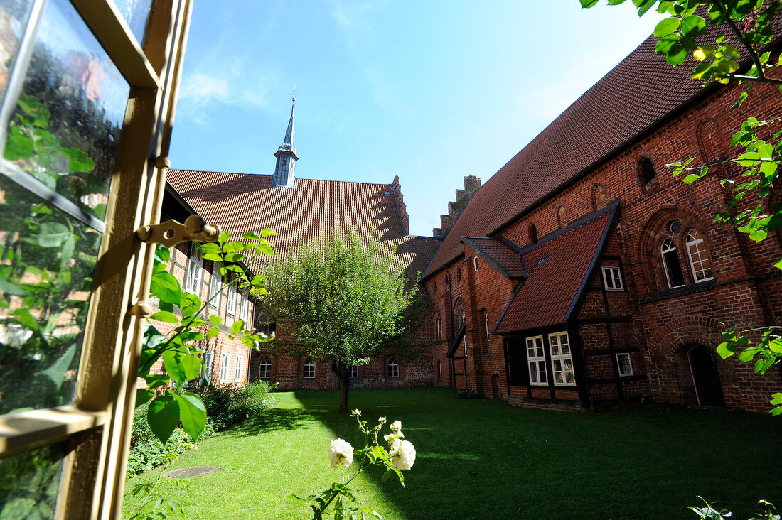 View of courtyard in monastery, Wienhausen, Lower Saxony, Germany.