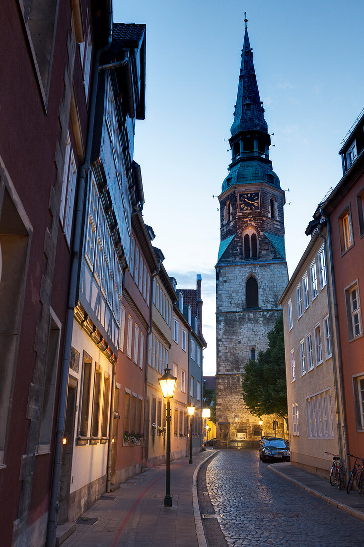 View of Holy Cross Church at Cross Street in Old Town, Hannover, Germany