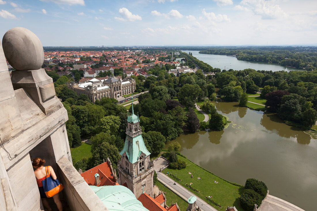 View of Maschpark, Maschteich, Maschsee and Landesmuseum in Hannover, Germany