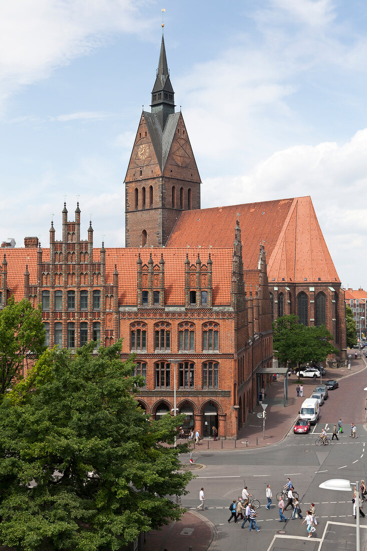 View of Market Church and Old Town Hall from Beach Club, Hannover, Germany