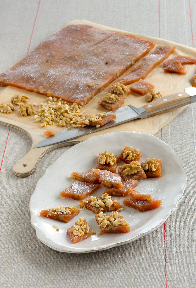 Quince and walnut confection in serving dish