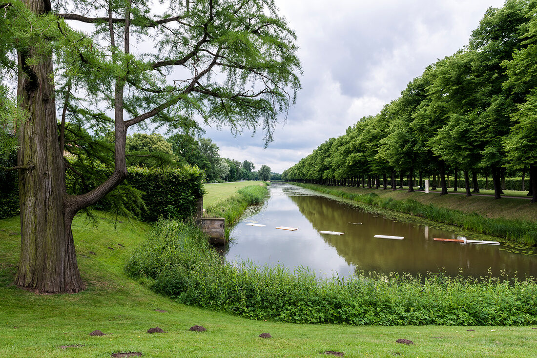 View of water in lush Royal Gardens, Hannover, Germany