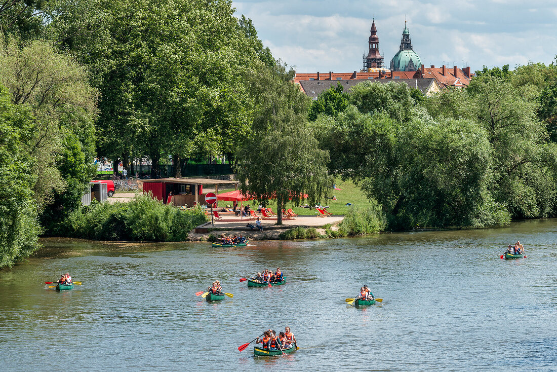 People canoeing in Weddige bank 29 in Linden, Hannover, Germany